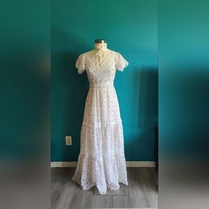 size small / womens vintage dress, vintage 1970s maxi dress, prairie dress, lace